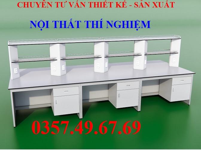 Bàn Thí Nghiệm Trung Tâm 3m6 Có Giá Treo BTT-GT-07